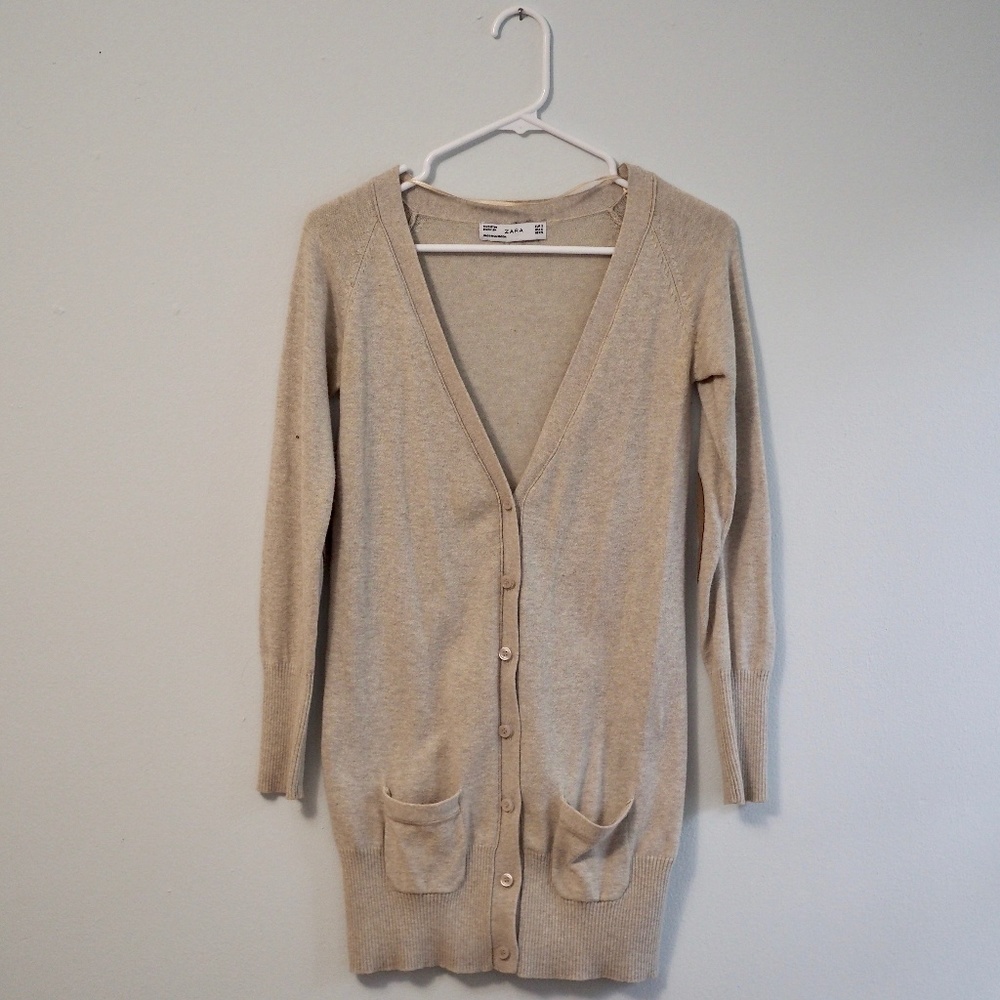 Zara Long Cardigan with Suede Elbow Patches